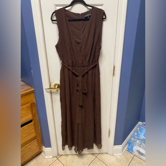 Lane Bryant Classy Brown Sleeveless Wide Leg Waist Tie With Belt Size 18 - Picture 2 of 12